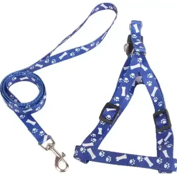 Postroj pro psa Postroj s vodítkem packy a kostičky modrý 25 - 40 cm