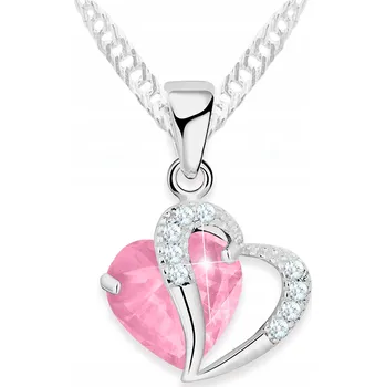 Náhrdelník Stříbrný náhrdelník s růžovým křišťálovým srdíčkem a zirkony STŘÍBRO 925