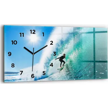 Hodiny Moderní skleněné nástěnné hodiny s potiskem 60x30 cm Surfování na Havaji