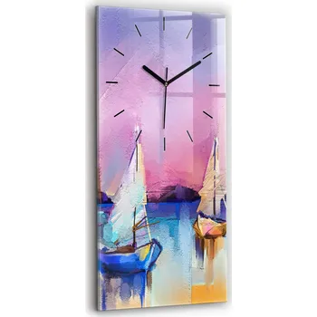 Hodiny Velké tvrzené skleněné nástěnné hodiny Tiché ručičky Mořská krajina 30x60