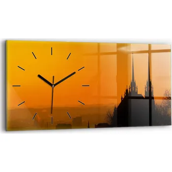 Hodiny Moderní skleněné foto hodiny na zeď vodorovné 60x30 cm Pohled na katedrálu Brno