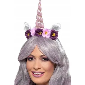 Čelenka Čelenka Jednorožec RŮŽOVÁ fialové květy roh jednorožce