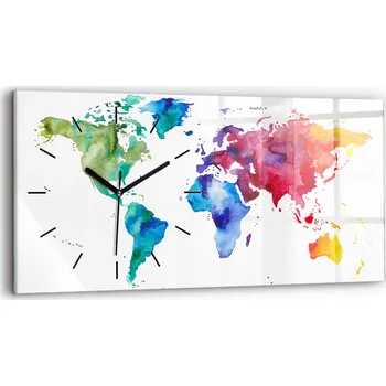 Hodiny Moderní skleněné nástěnné hodiny s potiskem 60 x 30 cm Akvarijní mapa světa