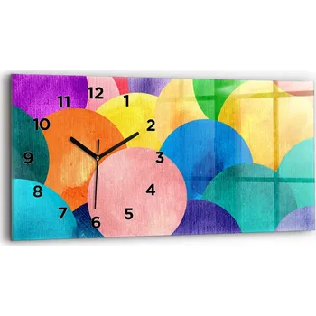 Hodiny Horizontální Skleněné Hodiny Nástěnné do Kanceláře s Grafikou Abstraktní kruhy 60x30 cm