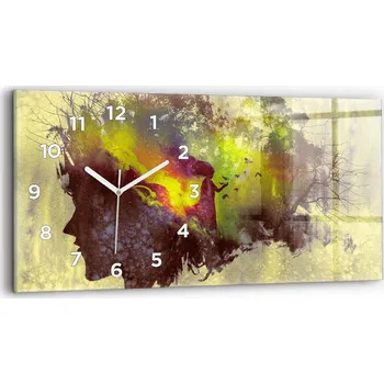 Hodiny Moderní skleněné hodiny s grafikou na zeď horizontální 60x30 cm Žena v lese