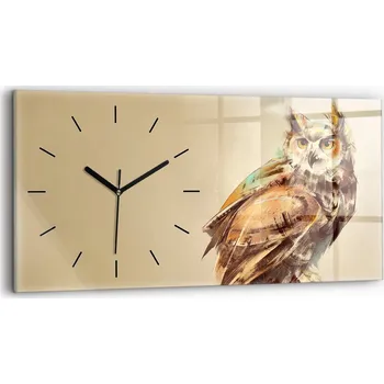 Hodiny Moderní skleněné nástěnné hodiny s potiskem 60 x 30 cm Sova – znamení moudrosti