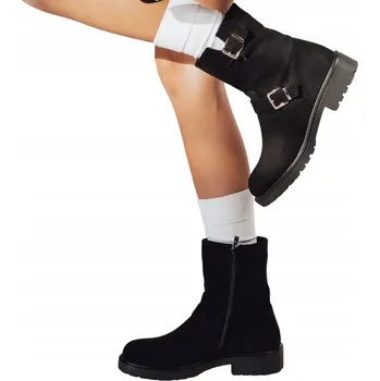 Dámské kozačky Dámské kotníkové boty semišové na zip černé ZY1218 - 39