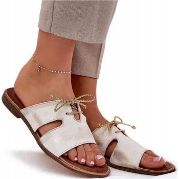 Dámská obuv KOŽENÉ DÁMSKÉ NAZOUVÁKY NA NÍZKÉM PODPATKU ELEGANTNÍ ZAZOO 3022 ZLATÉ VEL. 38