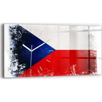 Hodiny Moderní skleněné nástěnné hodiny s potiskem horizontální 60x30 cm Česká vlajka