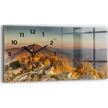 Hodiny Moderní skleněné hodiny s grafikou na zeď horizontální 60x30 cm Hory Bieszczady (Bieszczady)