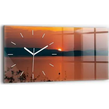 Hodiny Moderní skleněné nástěnné hodiny horizontální 60x30 cm Jezero Balaton večer