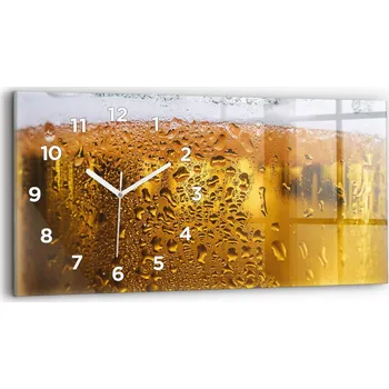 Hodiny Skleněné moderní foto hodiny na zeď s plynoucími ručičkami 60x30 cm Pivní Sklenice piva