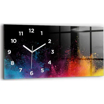 Hodiny Horizontální Skleněné Hodiny Nástěnné Do Kanceláře S Grafikou Exploze barev 60x30 cm