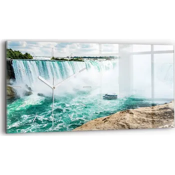 Hodiny Moderní skleněné nástěnné hodiny s potiskem horizontální 60x30 cm Loď Niagara