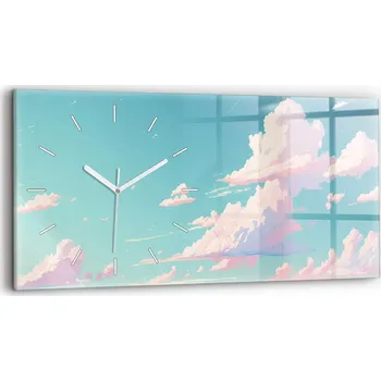 Hodiny Moderní skleněné foto hodiny na zeď horizontální 60x30 cm Pastelová barva oblohy