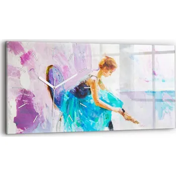 Hodiny Nástěnné Horizontální Skleněné Hodiny s S Potiskem Příprava baletky 60x30 cm