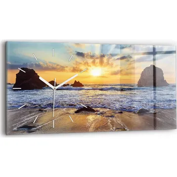 Hodiny Dekorativní nástěnné hodiny s krásnou grafikou 60 cm x 30 cm Západ slunce na pláži