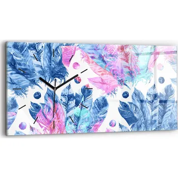 Hodiny Moderní skleněné nástěnné hodiny s potiskem 60 cm x 30 cm Barevná pírka
