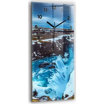 Hodiny Vertikální Skleněné Hodiny Tiché Bez Hlučnosti Nástěnné Vodopád Gullfoss na Islandu