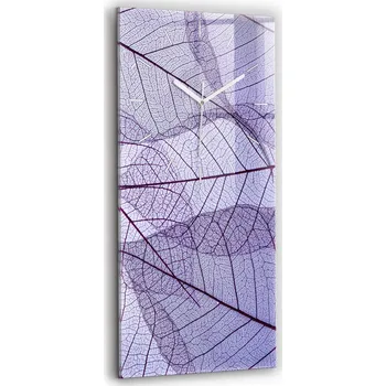 Obraz Minimalistické Vertikální Skleněné Foto Hodiny na Zeď Listy – příroda 30x60 cm