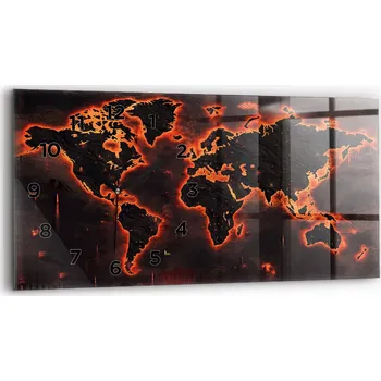 Hodiny Moderní skleněné foto hodiny na zeď tichý mechanismus 60x30 cm Mapa světa