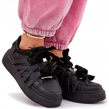 Dámské tenisky DÁMSKÉ TENISKY Z EKO KŮŽE NA PLATFORMĚ ŠNĚROVACÍ ČERNÉ VEL. 38