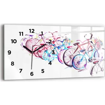 Hodiny Nástěnné vodorovné skleněné hodiny s grafikou Barevná městská kola 60x30 cm