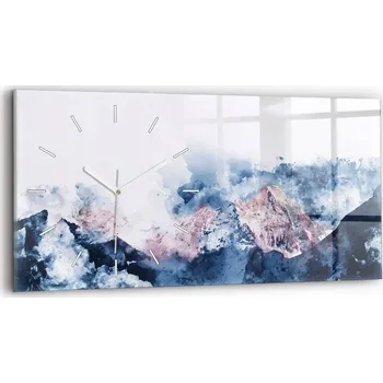 Hodiny Moderní skleněné nástěnné hodiny 60x30 cm Abstraktní horské pásmo