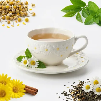 ŠÁLEK S PODŠÁLKEM 250 ML NA KÁVU ČAJ BÍLÁ KERAMIKA DAISY LINE