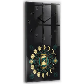 Hodiny Nástěnné vertikální skleněné hodiny do kanceláře Fáze měsíce a přesýpací hodiny 30x60 cm