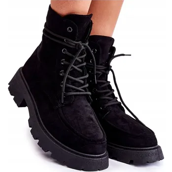 Dámské kozačky DÁMSKÉ SEMIŠOVÉ KOTNÍKOVÉ BOTY NA ŠNĚROVÁNÍ S ZIPEM ČERNÉ 39