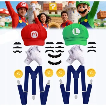 Karnevalový kostým KOSTÝM PŘEVLEK SUPER Mario kostým Bros Cosplay Čepice VOUSY S ramenními popruhy