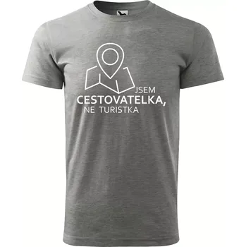 Sablio Tričko s potiskem Jsem cestovatelka, ne turistka - šedé 5XL