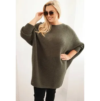 Dámský svetr Dámský svetr Plus Size s mohair pončo khaki UNI
