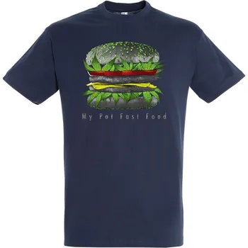 Pánské tričko panske-levne-bavlnene-tricko-digi-potisk-vegan-burger Barva: Navy - tmavě modrá, velikost: M