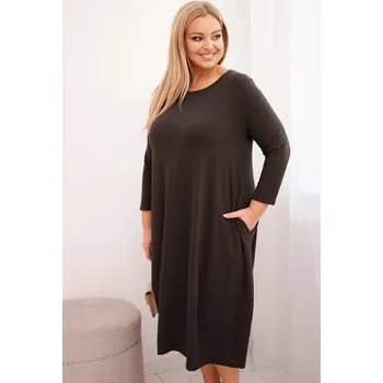 Dámské oblečení Dámská bavlněná sukni Plus Size s ohrnutým rukávem a kapsami hnědá UNI