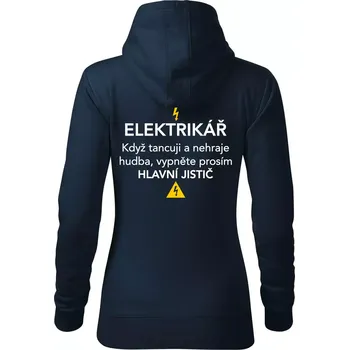 Dámská mikina Elektrikář - hlavní jistič - Nápis na zádech - Mikina dámská Cape s kapucí - M ( Námořní modrá (velmi tmavá - téměř černá) )
