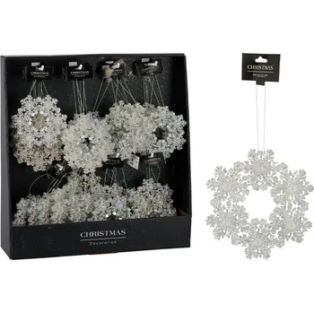 Vánoční dekorace KOOPMAN Dekorace závěsná - stříbrná sněhová vločka 12 cm /1ks