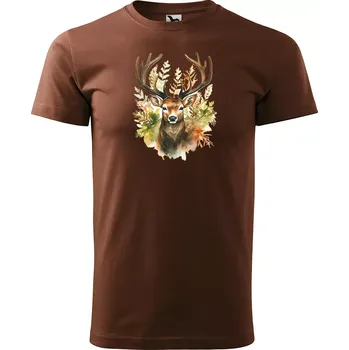 Pánské tričko Sablio Tričko s potiskem Malovaný jelen - hnědé S