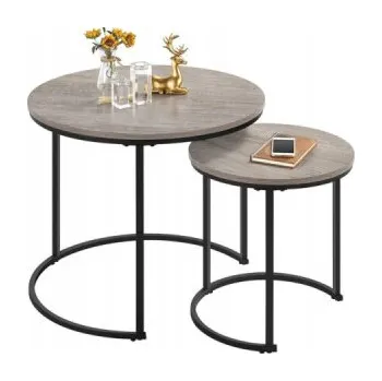 Konferenční stolek Odkládací stolek 592120 gray, kulatý stolek, sada 2 stolků, šedé - A YAHEETECH
