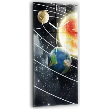 Hodiny Minimalistické skleněné nástěnné hodiny S Potiskem Sluneční soustava 30x60 cm