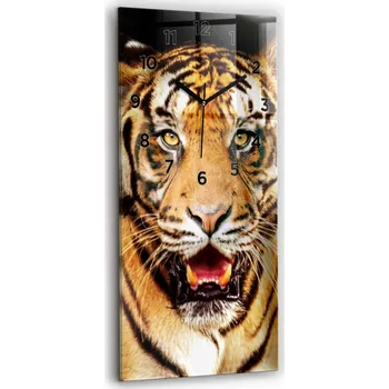 Hodiny Velké Skleněné Nástěnné Hodiny Dekorativní Tygr – divoký pohled 30x60
