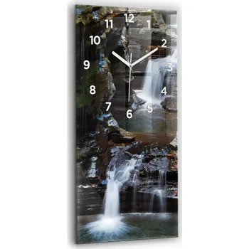 Hodiny Velké Skleněné Nástěnné Hodiny Tiché ručičky Obývák Vodopád a skály Island