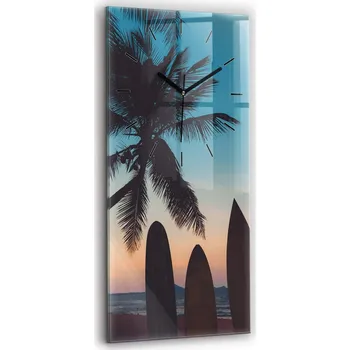 Hodiny Skleněné hodiny Dekor Nástěnné Tiché ručičky Kuchyně Surfování na pláži 30x60
