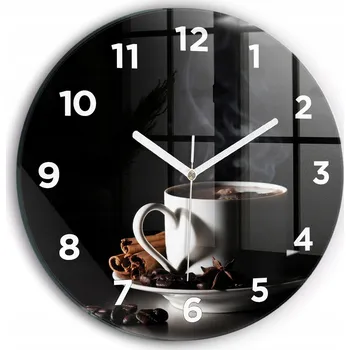 Hodiny Nástěnné hodiny kulatý dekorativní klasické kuchyňské Šálek kávy průměr 30 cm