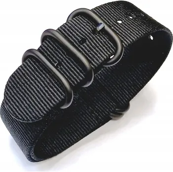 Řemínek na hodinky DLOUHÝ, VOJENSKÝ TEXTILNÍ ŘEMÍNEK NATO - ČERNÝ, 20MM + STĚŽEJKY