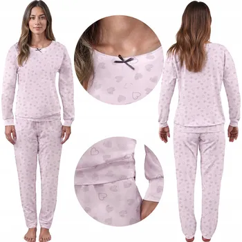 Dámské pyžamo Vivisence 2023 světle růžová dlouhá puntíky kapsy Noční L PYŽAMO