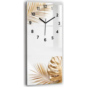 Hodiny Minimalistické skleněné nástěnné hodiny s motivem tropických listů 30x60 cm