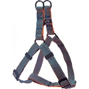 Postroj pro psa XL Postroj proplétaný vzor modro oranžový 50 - 70 cm