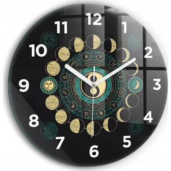 Hodiny Moderní skleněné nástěnné hodiny Fáze měsíce a přesýpací hodiny kulatý průměr 30 cm